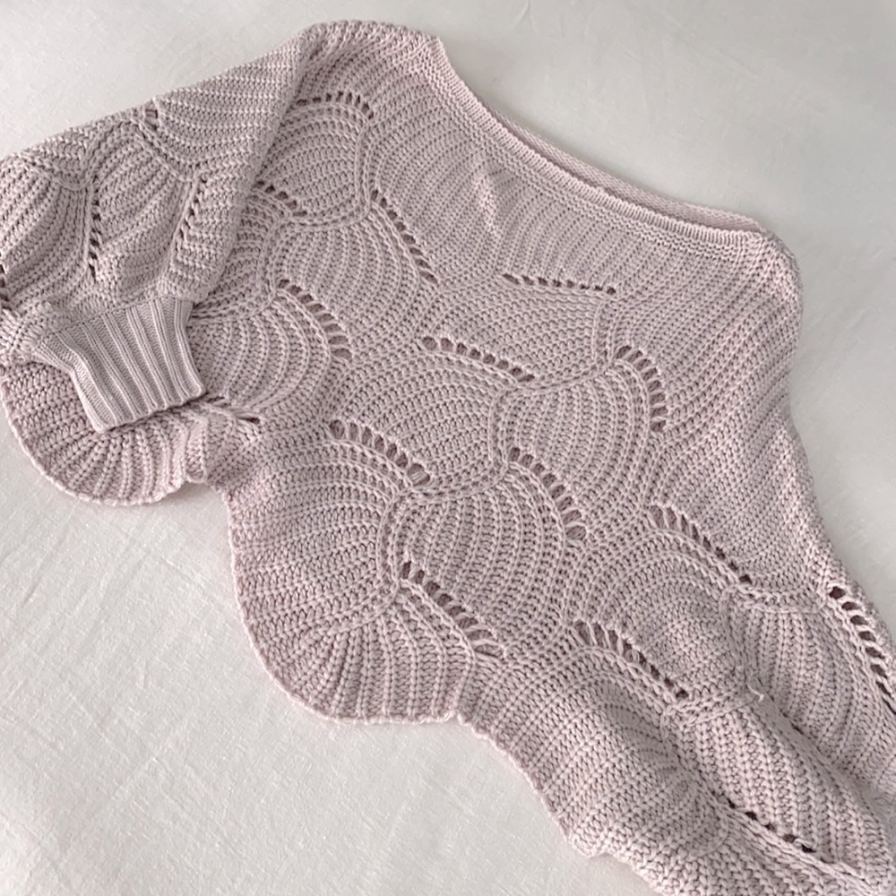 Shein scalloped wide neck crochet sweater